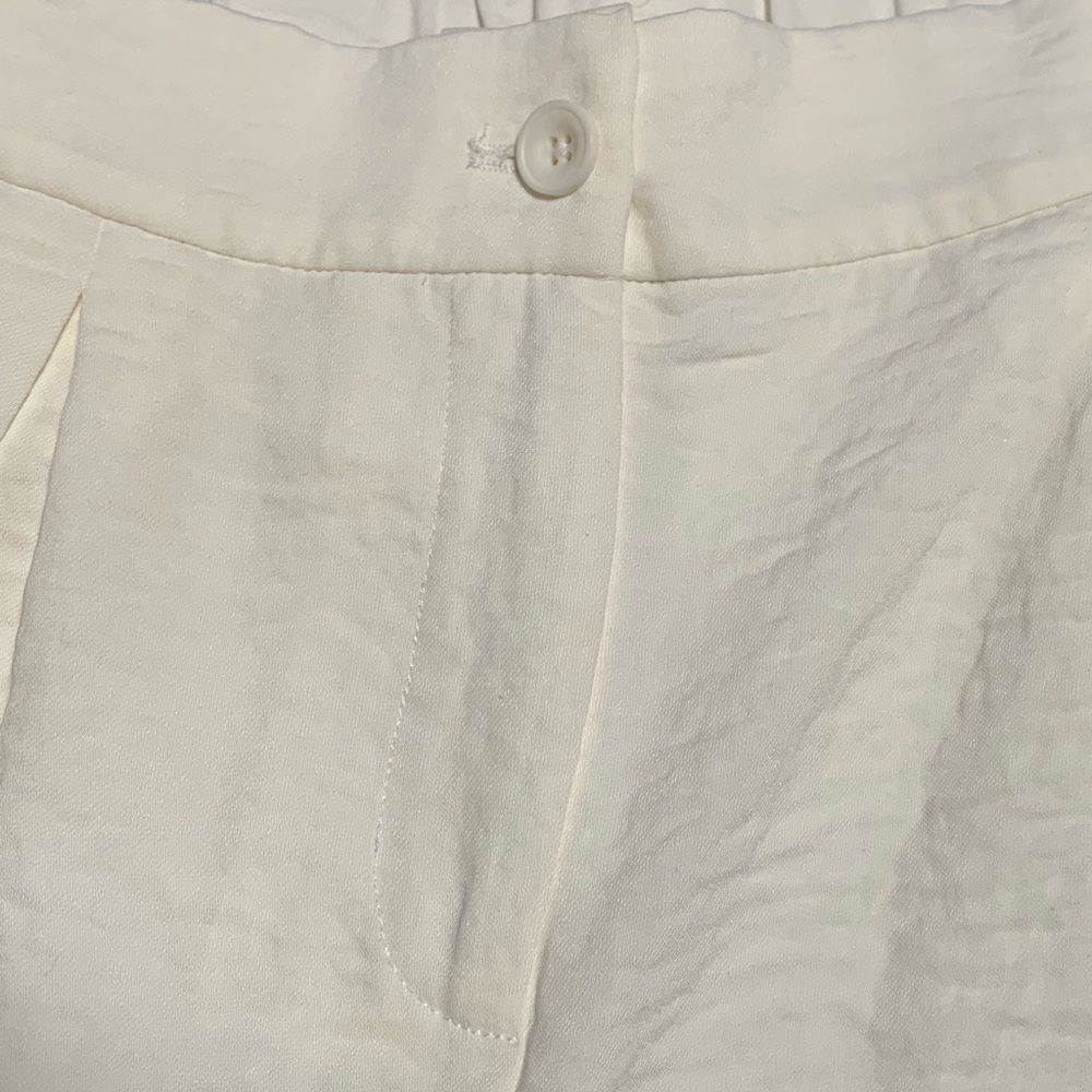B New York Women Cream Textured Wide Leg Belted Pants Medium Off White Boho Flaw - Picture 7 of 12